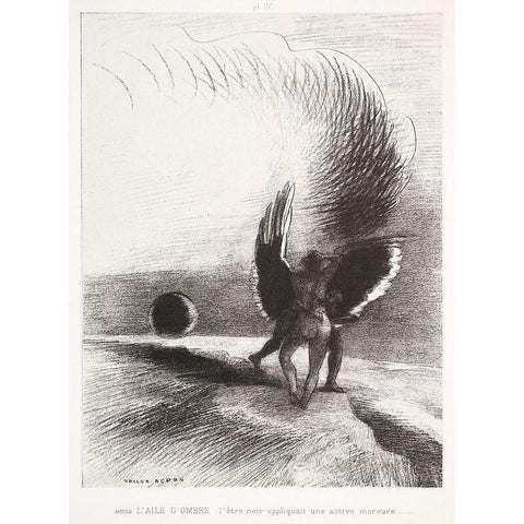 In the Shadow of the Wing, the Black Creature Bit White Modern Wood Framed Art Print by Redon, Odilon