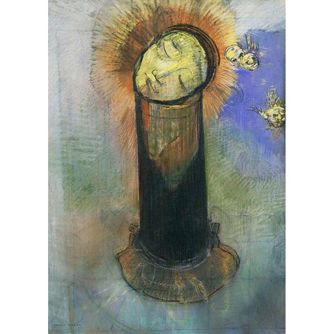 The Head of John the Baptist, on a Pillar Gold Ornate Wood Framed Art Print with Double Matting by Redon, Odilon