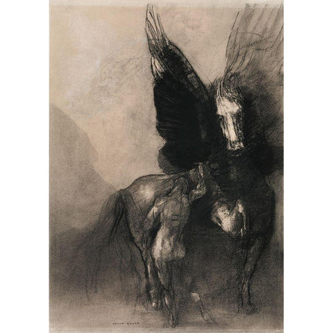 Pegasus and Bellerophon Gold Ornate Wood Framed Art Print with Double Matting by Redon, Odilon