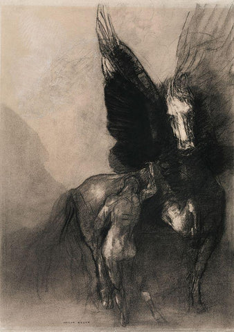 Pegasus and Bellerophon White Modern Wood Framed Art Print with Double Matting by Redon, Odilon