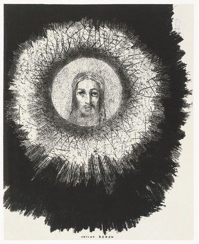 And the Face of Christ Shone in the Disk of the Sun Black Ornate Wood Framed Art Print with Double Matting by Redon, Odilon