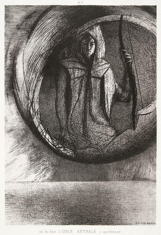 And Over There, the Astral Idol, the Apotheosis Black Ornate Wood Framed Art Print with Double Matting by Redon, Odilon