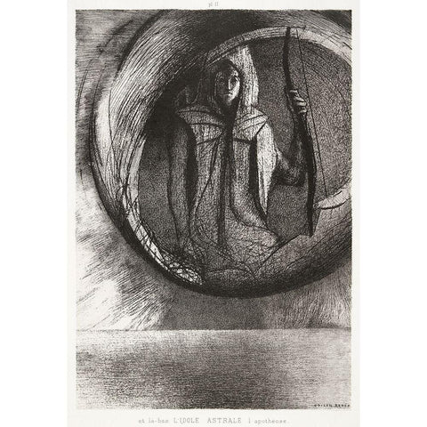 And Over There, the Astral Idol, the Apotheosis Gold Ornate Wood Framed Art Print with Double Matting by Redon, Odilon