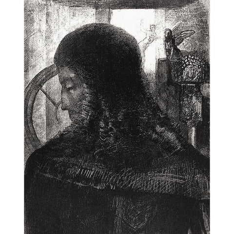 Old Knight Black Modern Wood Framed Art Print by Redon, Odilon