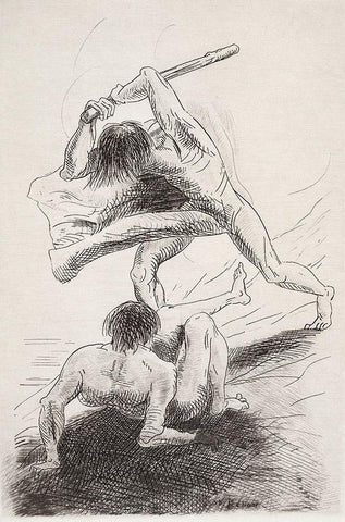 Cain and Abel Black Ornate Wood Framed Art Print with Double Matting by Redon, Odilon