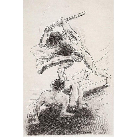 Cain and Abel Gold Ornate Wood Framed Art Print with Double Matting by Redon, Odilon