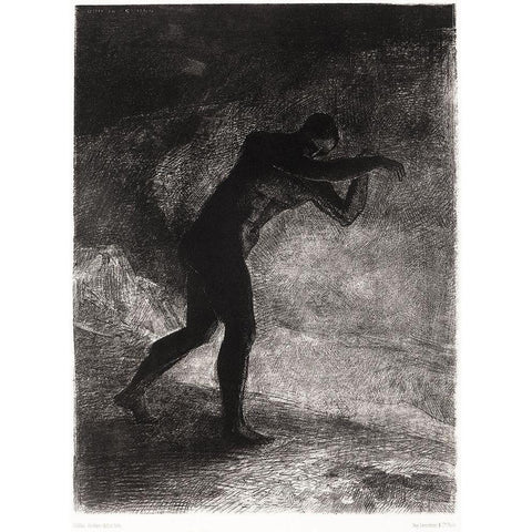 And Man Appeared, Questioning the Earth From Which He Emerged and Which Attracts Him, He Made His Wa White Modern Wood Framed Art Print by Redon, Odilon