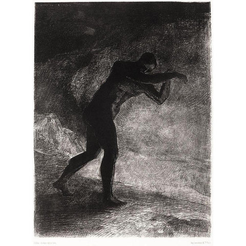 And Man Appeared, Questioning the Earth From Which He Emerged and Which Attracts Him, He Made His Wa Gold Ornate Wood Framed Art Print with Double Matting by Redon, Odilon