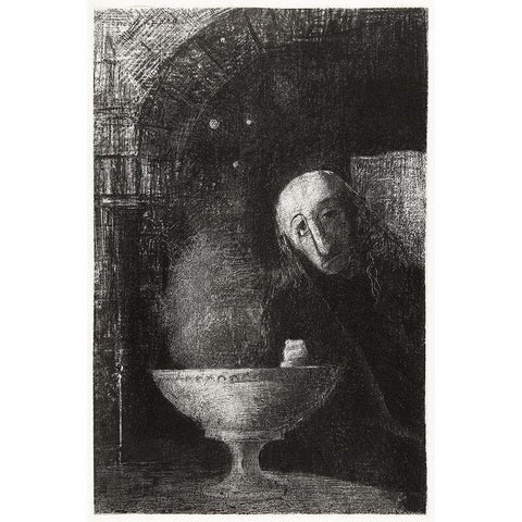 And the Seeker was Engaged in an Endless Search Gold Ornate Wood Framed Art Print with Double Matting by Redon, Odilon