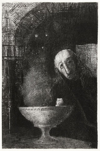And the Seeker was Engaged in an Endless Search Black Ornate Wood Framed Art Print with Double Matting by Redon, Odilon