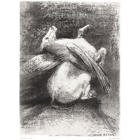 The Impotent Wing Did Not Lift the Animal Into That Black SpaceÂ  White Modern Wood Framed Art Print by Redon, Odilon