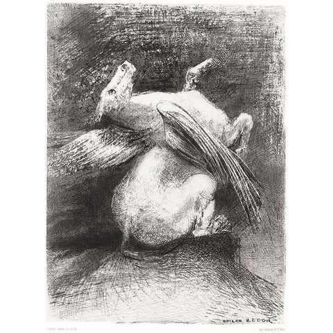 The Impotent Wing Did Not Lift the Animal Into That Black SpaceÂ  Black Modern Wood Framed Art Print by Redon, Odilon