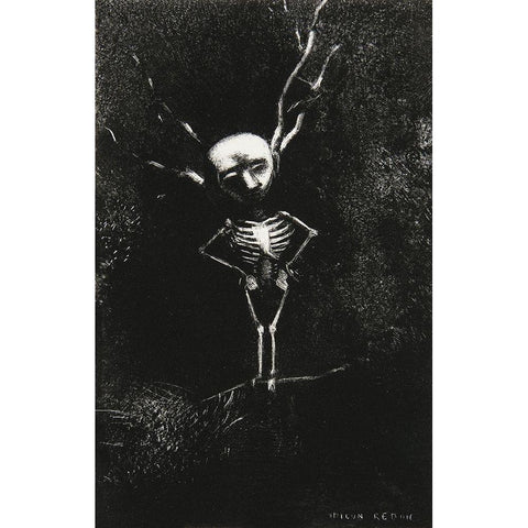 In the Maze of Branches the Pale Figure Appeared Black Modern Wood Framed Art Print with Double Matting by Redon, Odilon