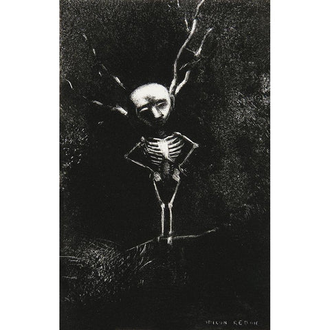 In the Maze of Branches the Pale Figure Appeared Gold Ornate Wood Framed Art Print with Double Matting by Redon, Odilon
