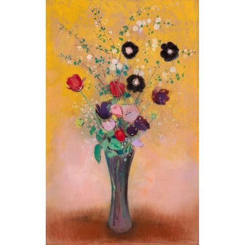 Vase of Flowers Gold Ornate Wood Framed Art Print with Double Matting by Redon, Odilon