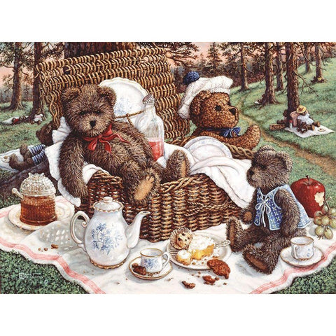 Bears Picnic Gold Ornate Wood Framed Art Print with Double Matting by Kruskamp, Janet