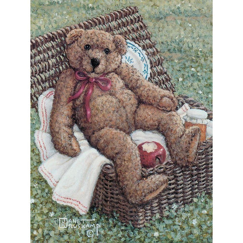 Bear in a Basket Gold Ornate Wood Framed Art Print with Double Matting by Kruskamp, Janet