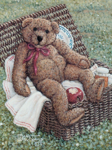 Bear in a Basket Black Ornate Wood Framed Art Print with Double Matting by Kruskamp, Janet