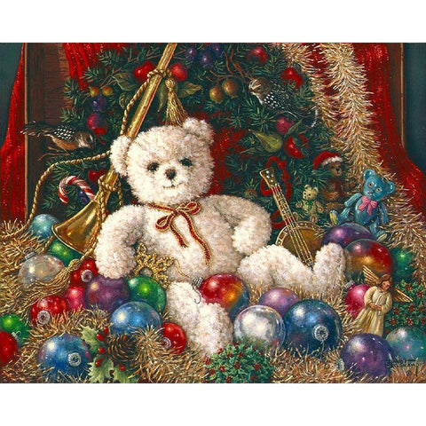 The Christmas Bear White Modern Wood Framed Art Print by Kruskamp, Janet