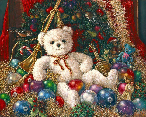 The Christmas Bear White Modern Wood Framed Art Print with Double Matting by Kruskamp, Janet