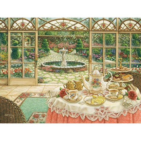 Tea In The Sun Room Black Modern Wood Framed Art Print with Double Matting by Kruskamp, Janet