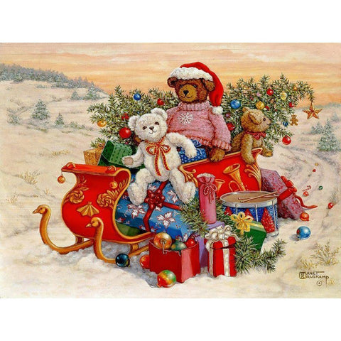 Bears Sleigh Ride Gold Ornate Wood Framed Art Print with Double Matting by Kruskamp, Janet