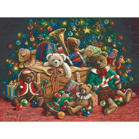 Teddy Bear Christmas Black Modern Wood Framed Art Print by Kruskamp, Janet