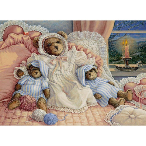 Sleepy-Time Bears White Modern Wood Framed Art Print by Kruskamp, Janet