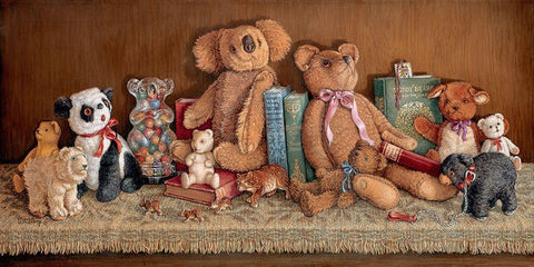 Teddy Bear Collection White Modern Wood Framed Art Print with Double Matting by Kruskamp, Janet