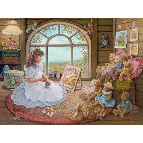 Jenny Paints Her Bears Gold Ornate Wood Framed Art Print with Double Matting by Kruskamp, Janet