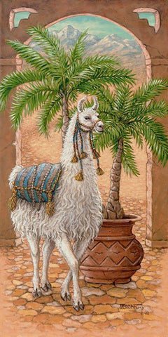 White Llama I Black Ornate Wood Framed Art Print with Double Matting by Kruskamp, Janet