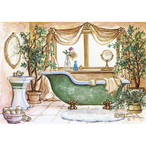 Vintage Bathtub III Gold Ornate Wood Framed Art Print with Double Matting by Kruskamp, Janet