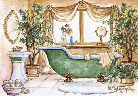 Vintage Bathtub III Black Ornate Wood Framed Art Print with Double Matting by Kruskamp, Janet