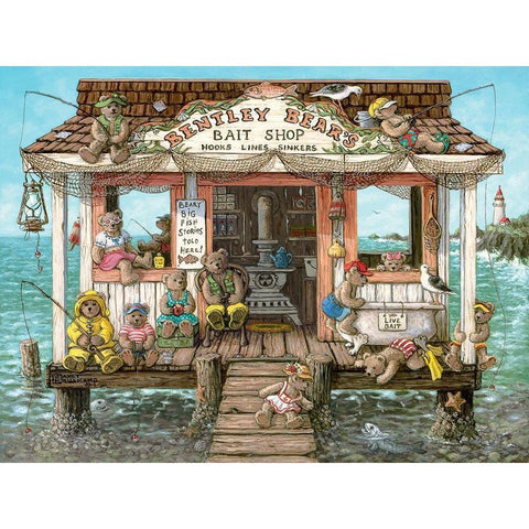 Bentley Bears Bait Shop Gold Ornate Wood Framed Art Print with Double Matting by Kruskamp, Janet