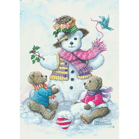 Snowman Teddy Bear II White Modern Wood Framed Art Print by Kruskamp, Janet