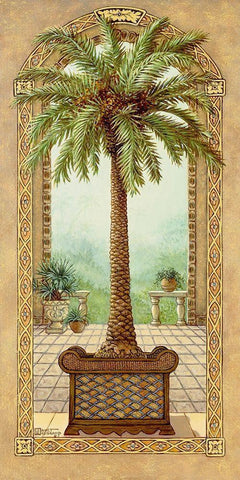 Palm Tree in Basket I Black Ornate Wood Framed Art Print with Double Matting by Kruskamp, Janet