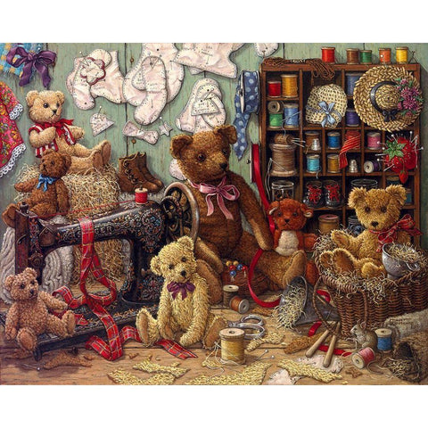 Teddy Bear Workshoppe Gold Ornate Wood Framed Art Print with Double Matting by Kruskamp, Janet