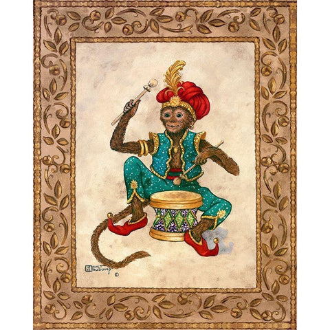 Monkey with Drum Gold Ornate Wood Framed Art Print with Double Matting by Kruskamp, Janet