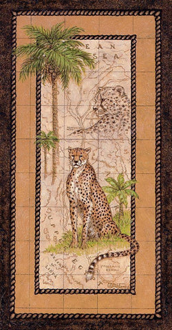 Map with Cheetah Black Ornate Wood Framed Art Print with Double Matting by Kruskamp, Janet