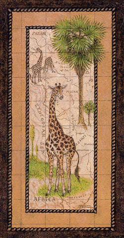 Map with Giraffe Black Ornate Wood Framed Art Print with Double Matting by Kruskamp, Janet