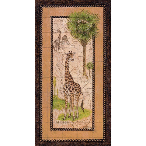 Map with Giraffe White Modern Wood Framed Art Print by Kruskamp, Janet