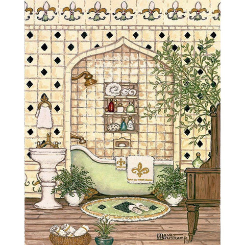 Elegant Bath III Gold Ornate Wood Framed Art Print with Double Matting by Kruskamp, Janet