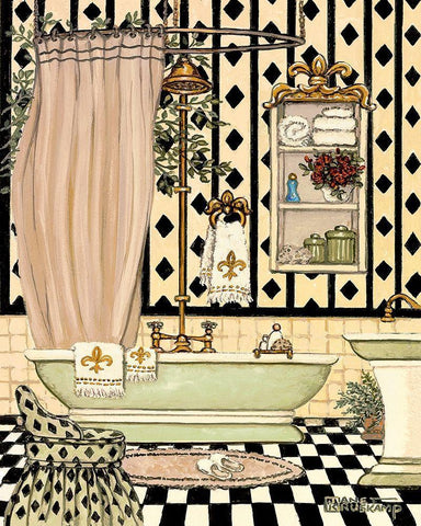 Elegant Bath II Black Ornate Wood Framed Art Print with Double Matting by Kruskamp, Janet