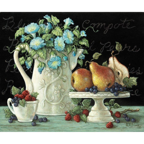 Morning Glories with Fruit Black Modern Wood Framed Art Print by Kruskamp, Janet