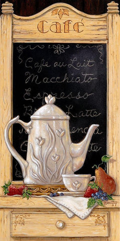 Coffee and Fruit I Black Ornate Wood Framed Art Print with Double Matting by Kruskamp, Janet