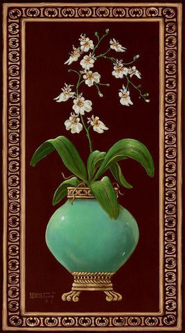 Ginger Jar with Orchids II White Modern Wood Framed Art Print with Double Matting by Kruskamp, Janet