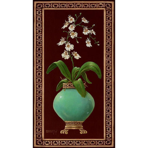 Ginger Jar with Orchids II White Modern Wood Framed Art Print by Kruskamp, Janet