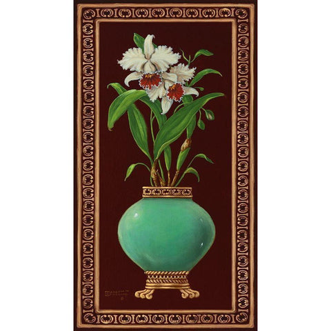 Ginger Jar with Orchids I Black Modern Wood Framed Art Print with Double Matting by Kruskamp, Janet