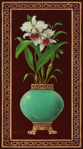 Ginger Jar with Orchids I Black Ornate Wood Framed Art Print with Double Matting by Kruskamp, Janet