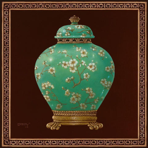 Jade Ginger Jar Gold Ornate Wood Framed Art Print with Double Matting by Kruskamp, Janet